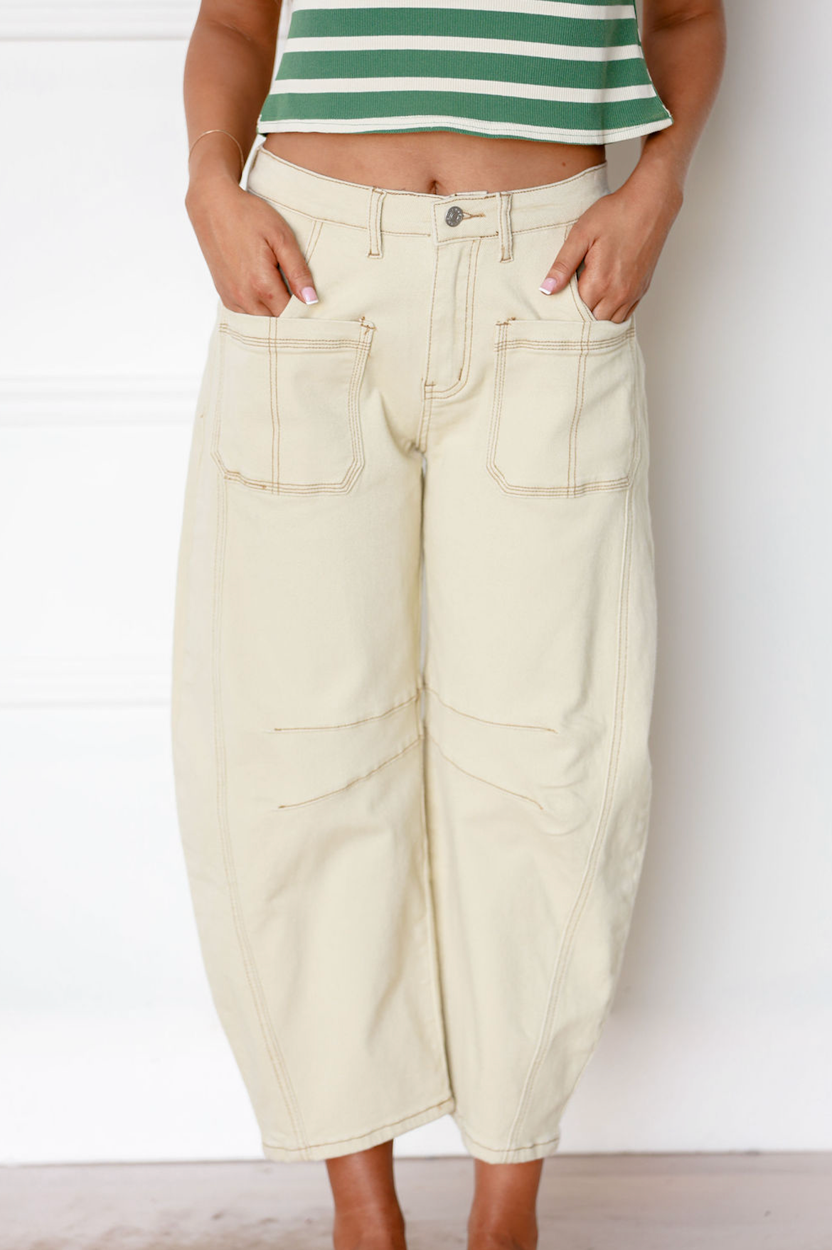 Sonja Beige Barrel Jeans