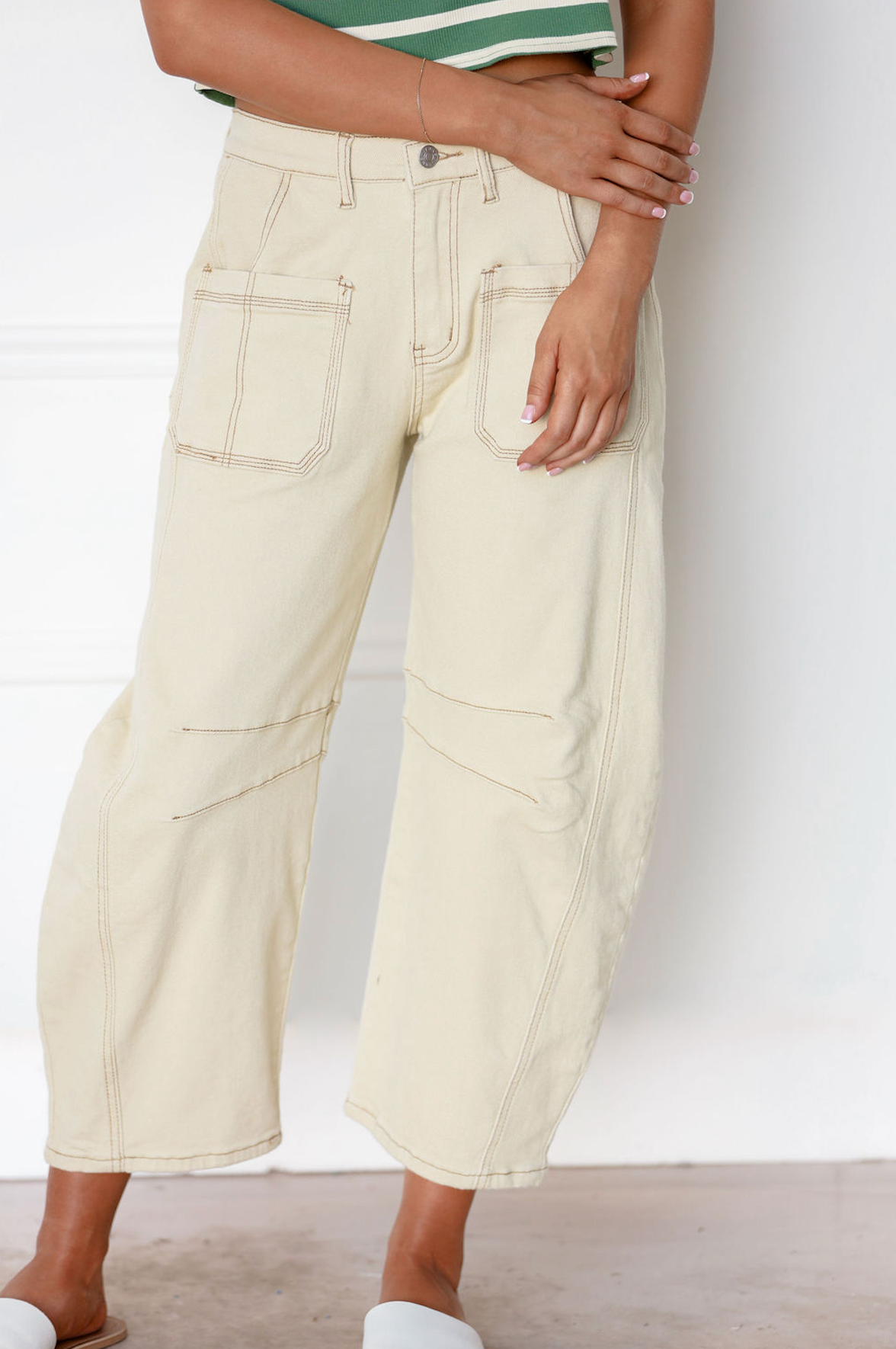 Sonja Beige Barrel Jeans
