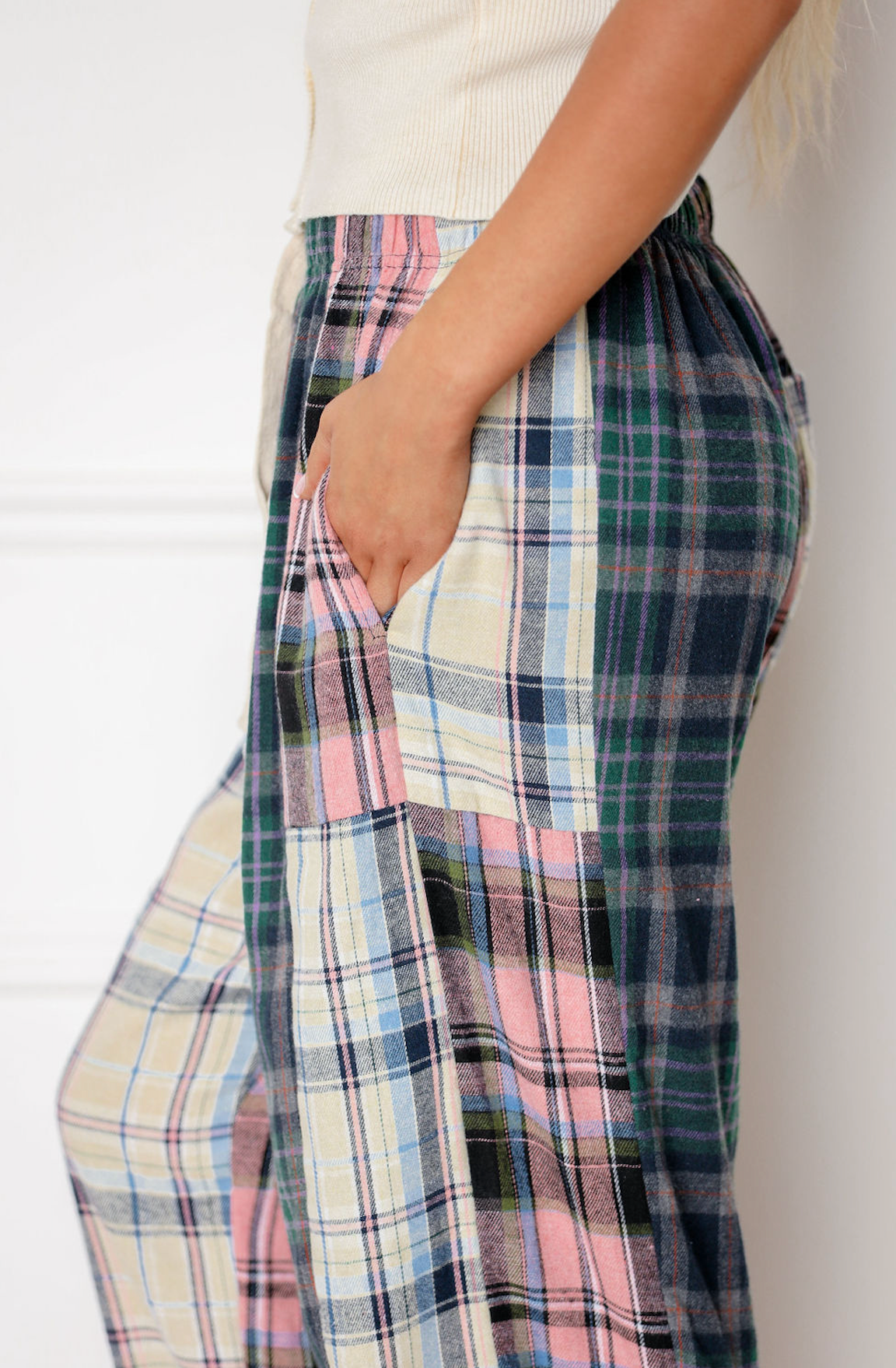 Multi Plaid Drawstring Joggers
