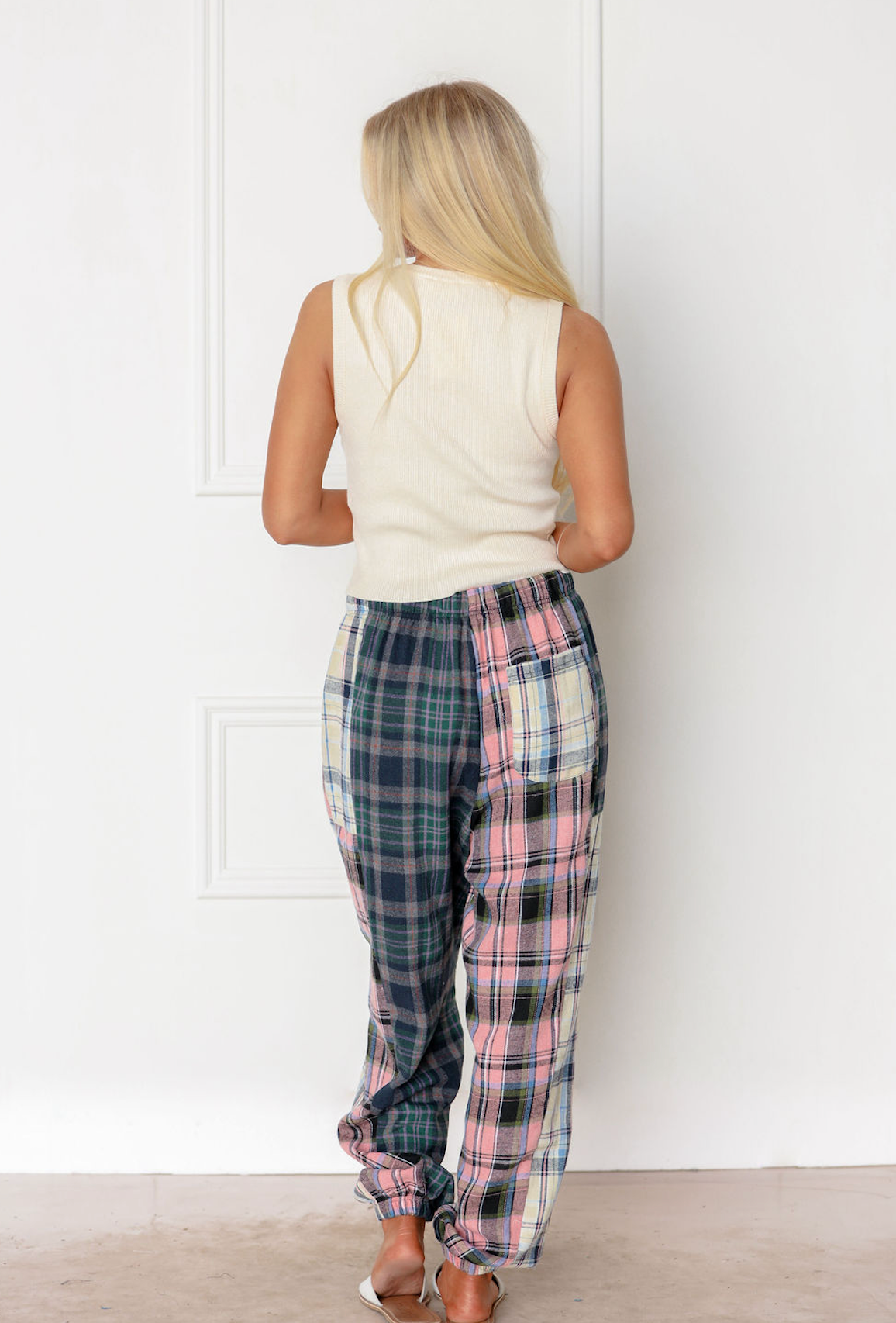 Multi Plaid Drawstring Joggers