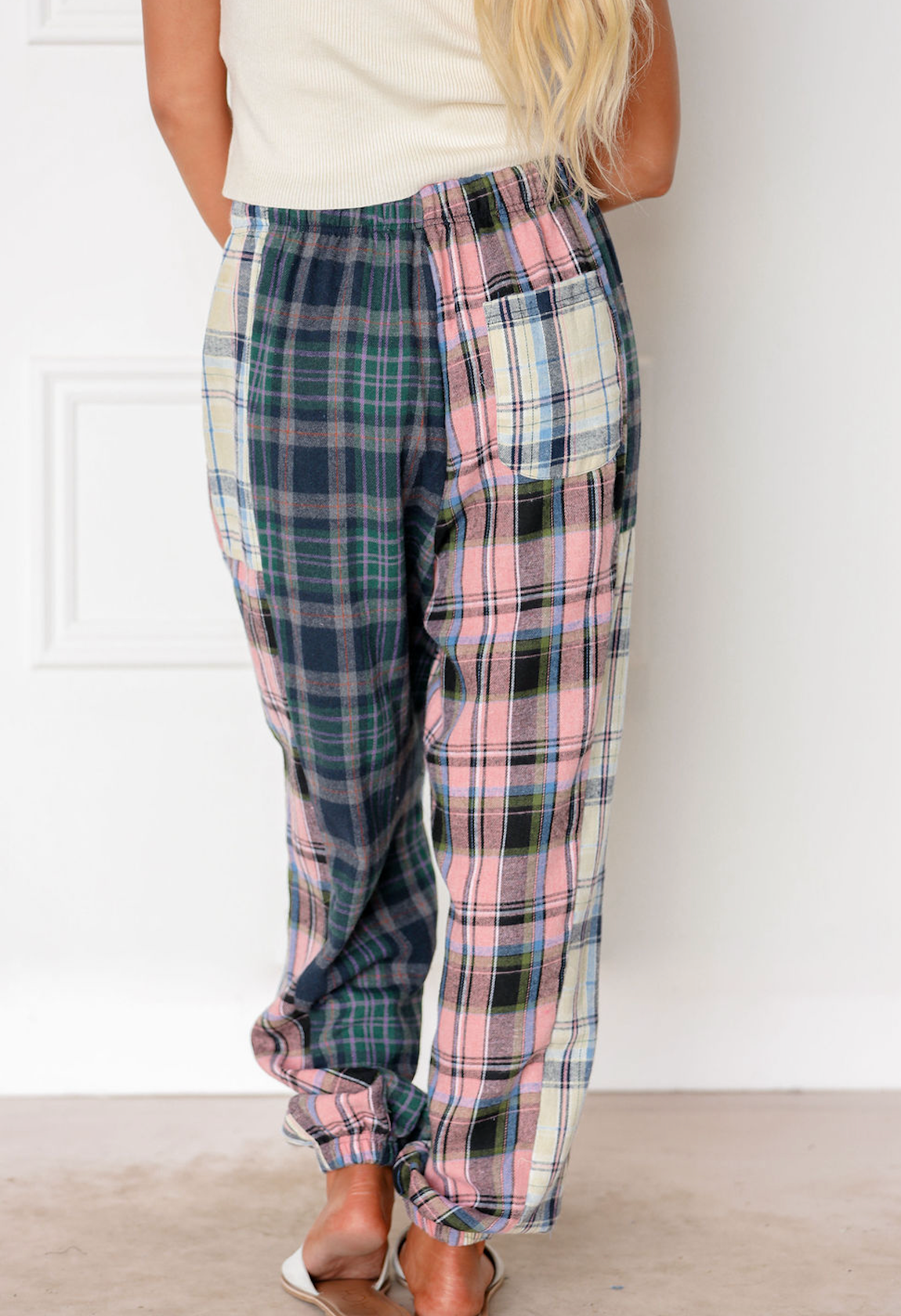 Multi Plaid Drawstring Joggers