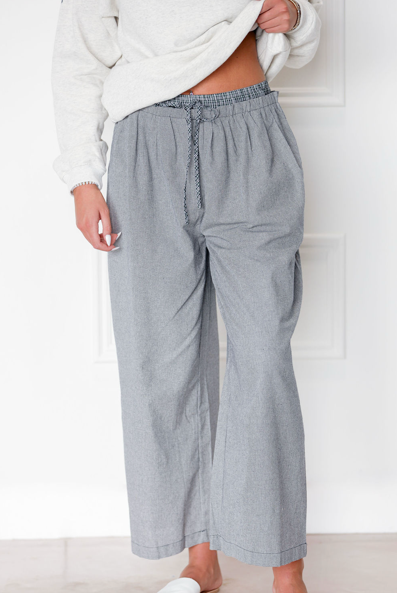 Contrast Waist Band Plaid Pants