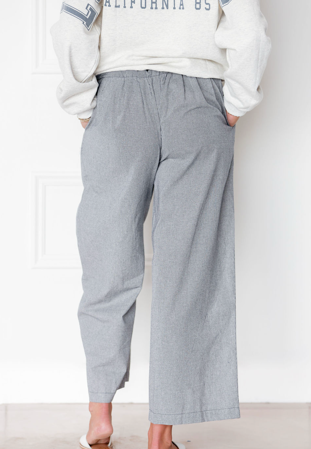 Contrast Waist Band Plaid Pants