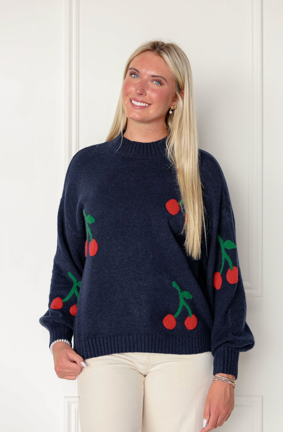 Cherries Sweater Top Navy