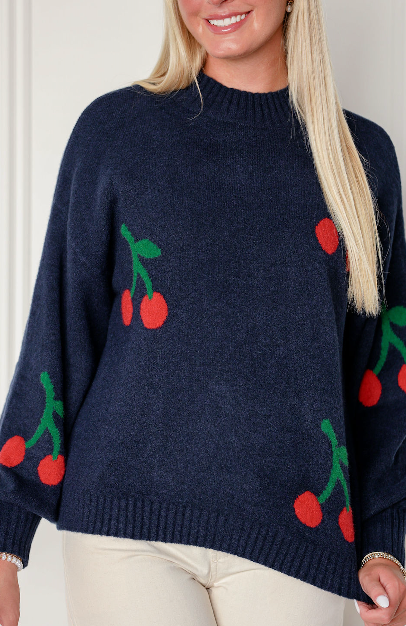 Cherries Sweater Top Navy
