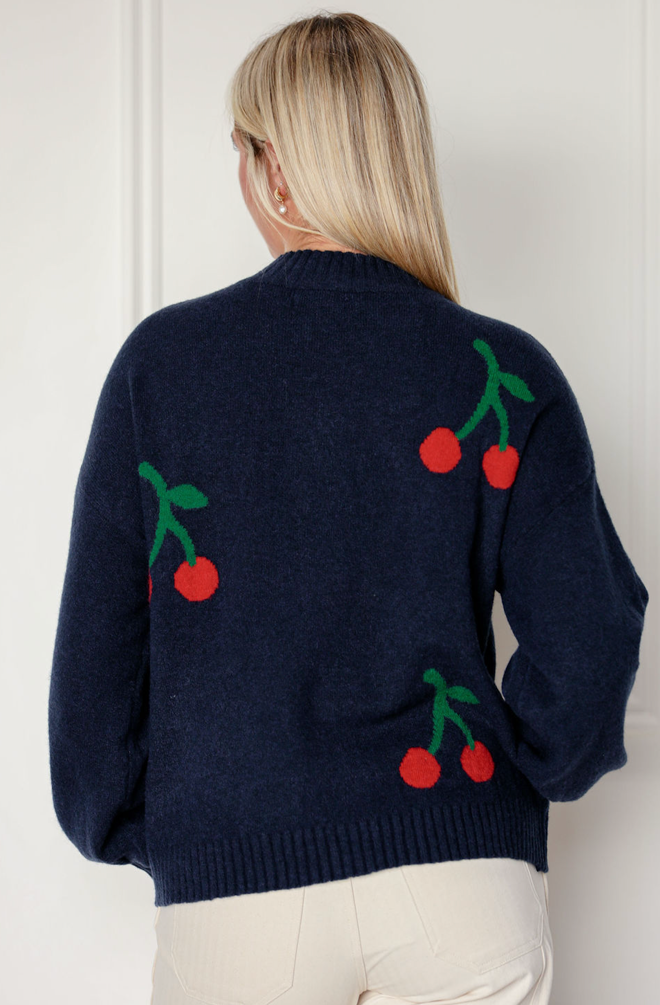 Cherries Sweater Top Navy