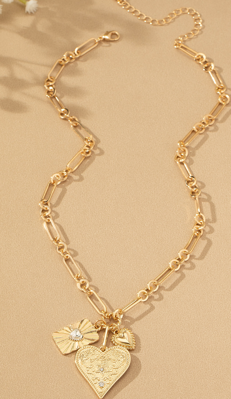 3 Heart Charm Cluster Necklace