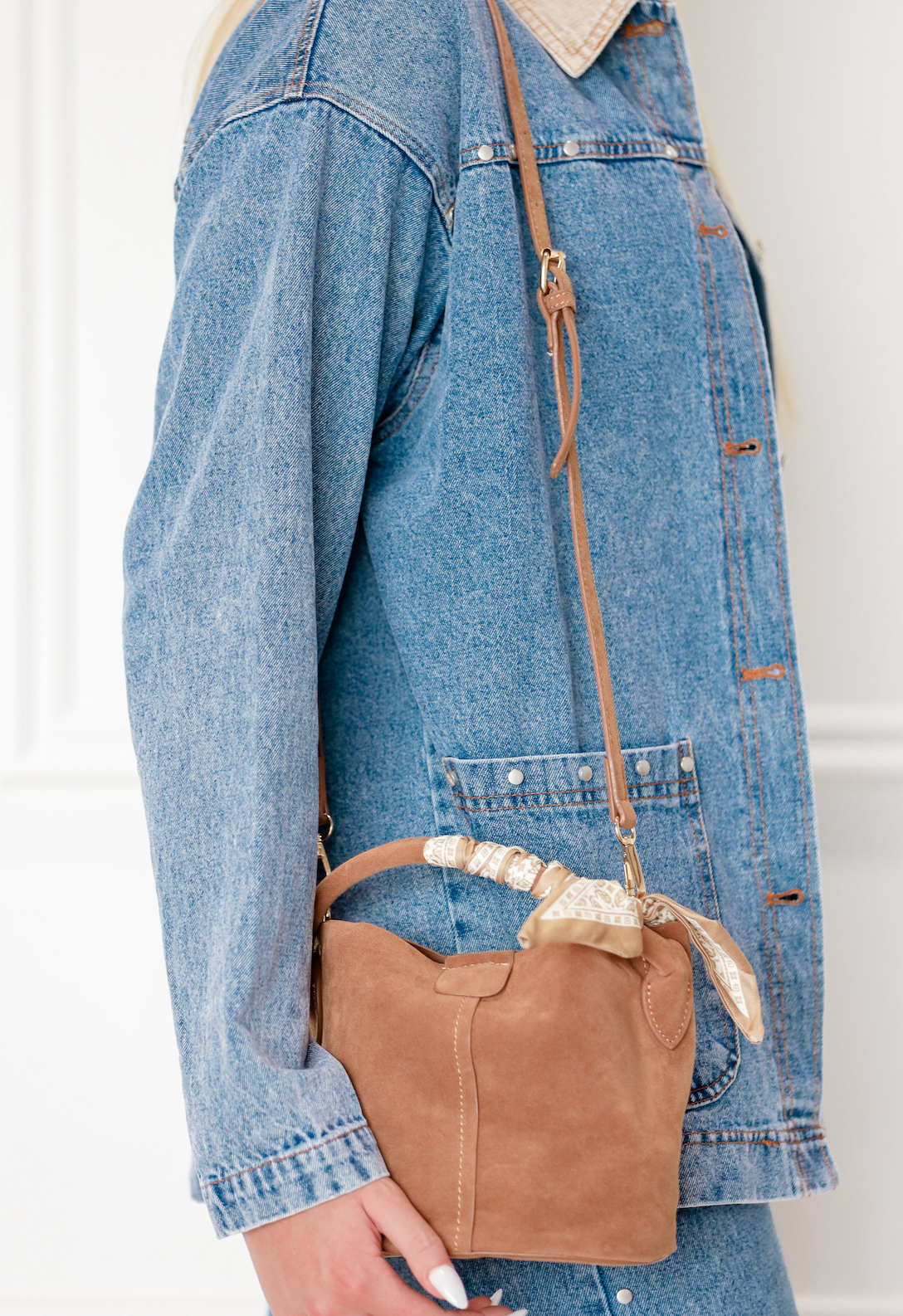 Suede Bucket Purse Tan