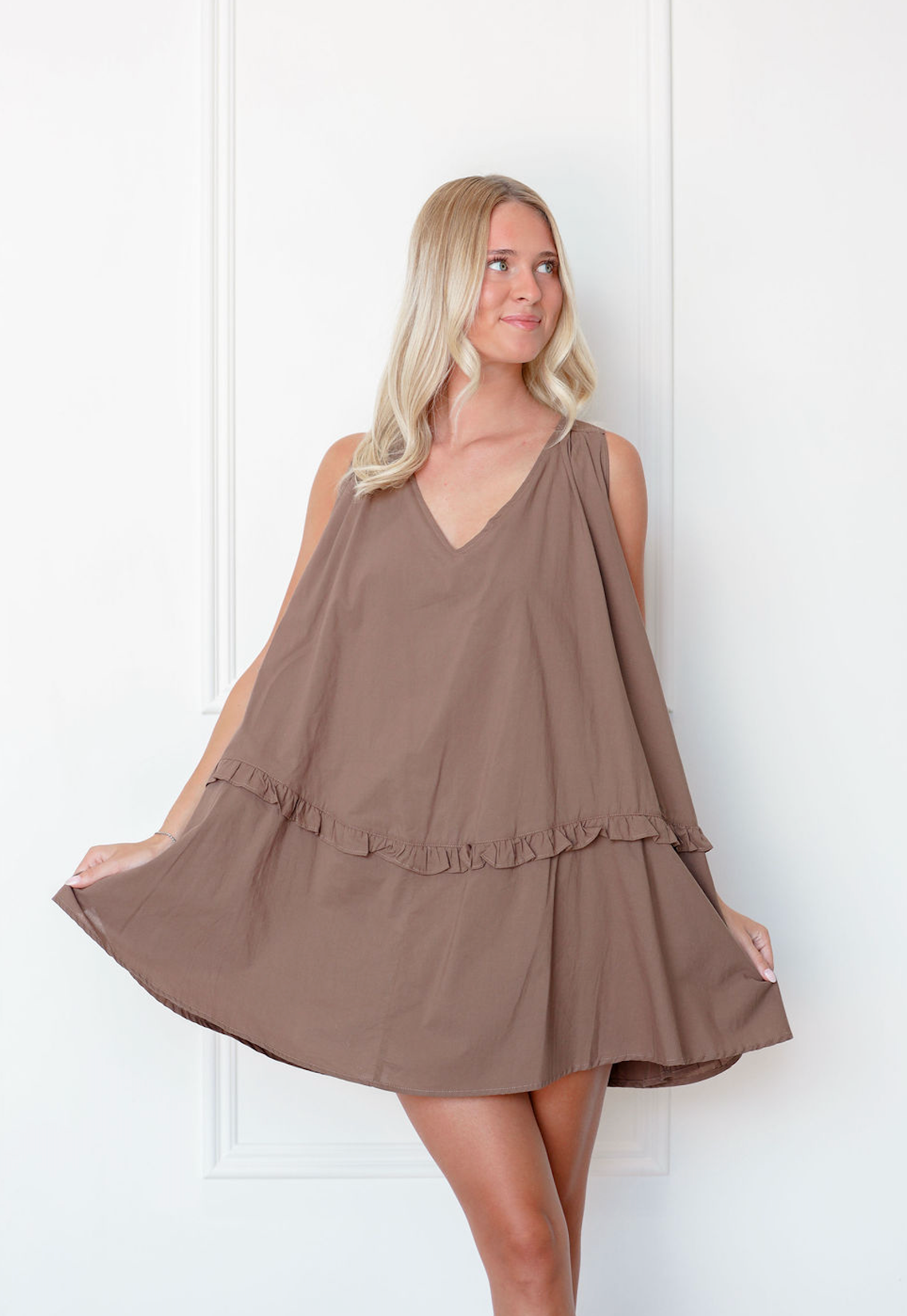 Chocolate V-neck Swing Dress