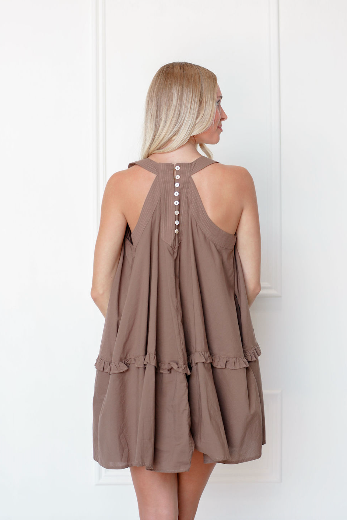 Chocolate V-neck Swing Dress