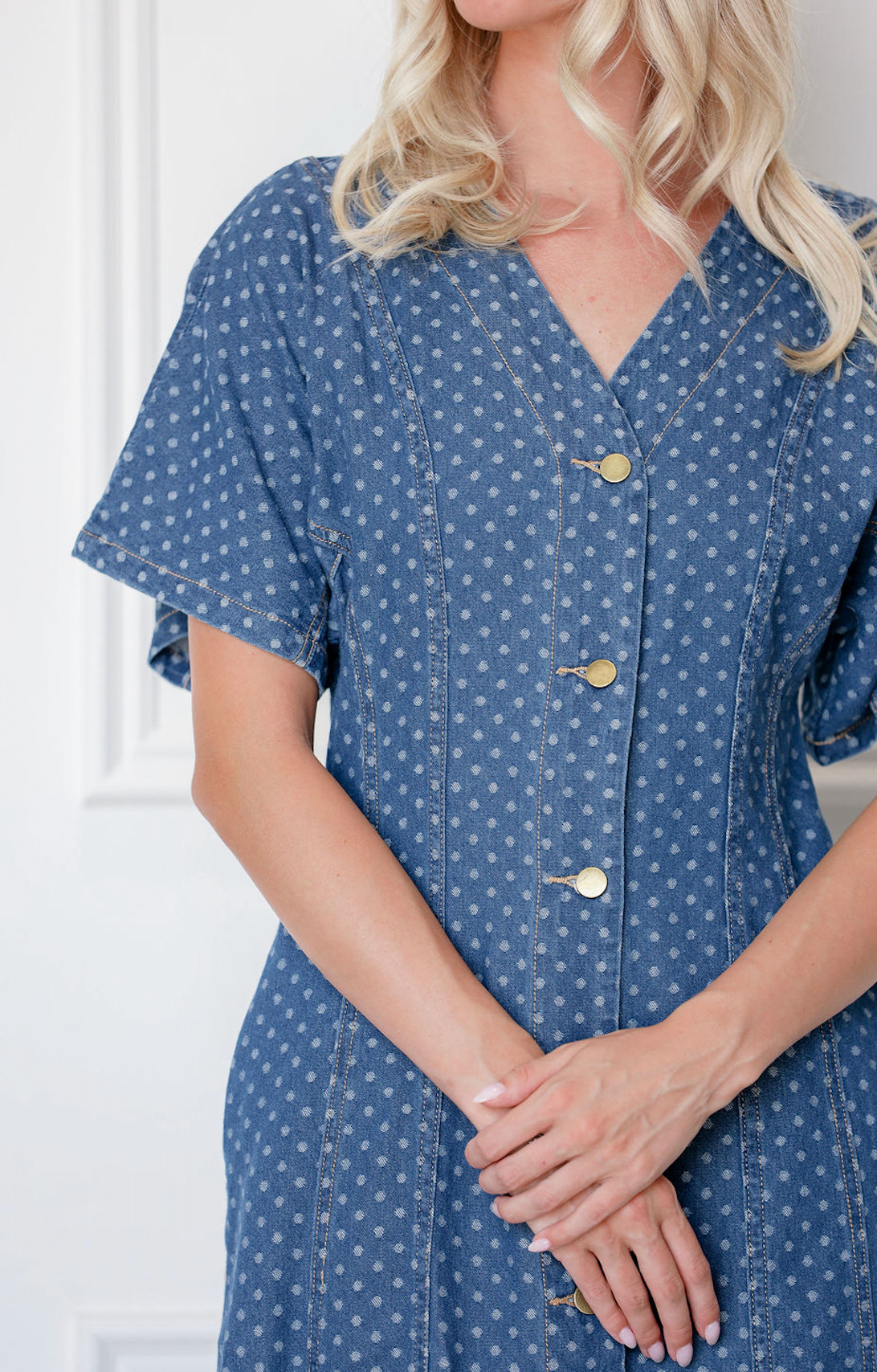 Denim Polka Dot Midi Dress