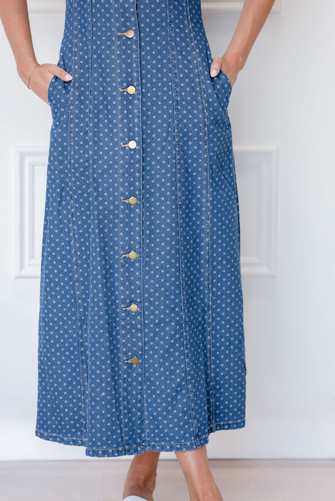 Denim Polka Dot Midi Dress
