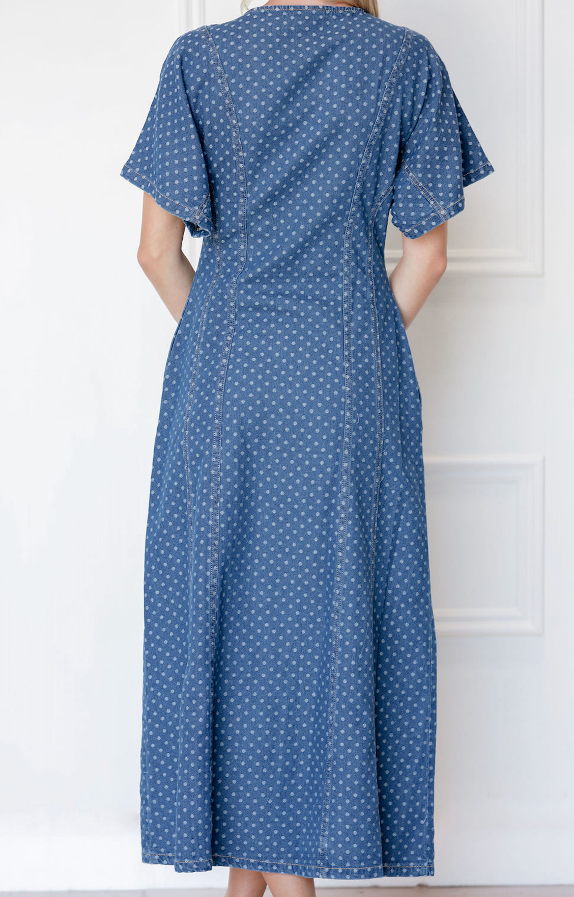 Denim Polka Dot Midi Dress