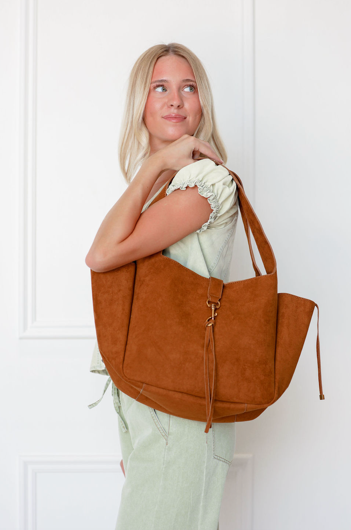 Cognac Suede Tote Bag
