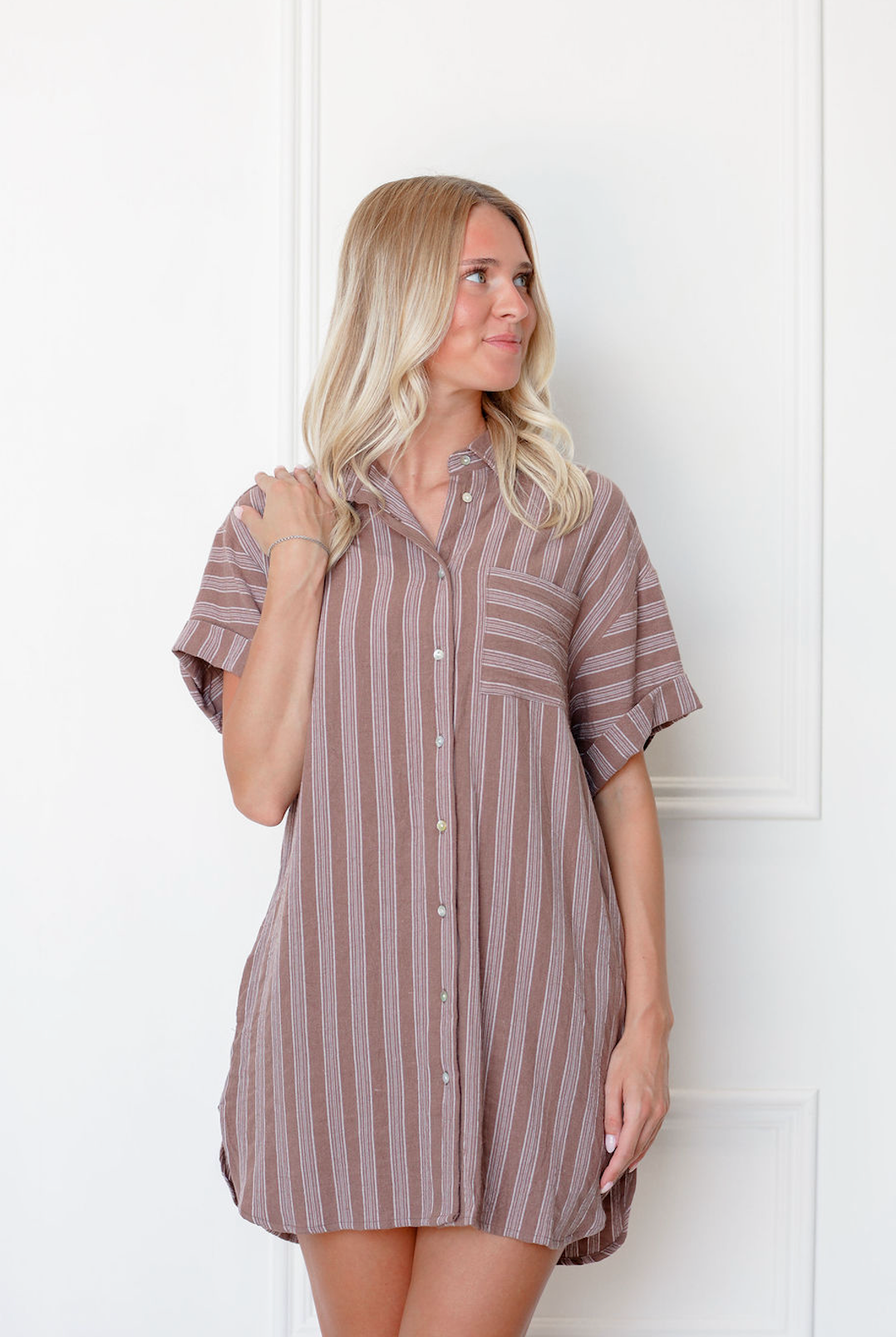 Stripe Shirt Dress w/ Pocket