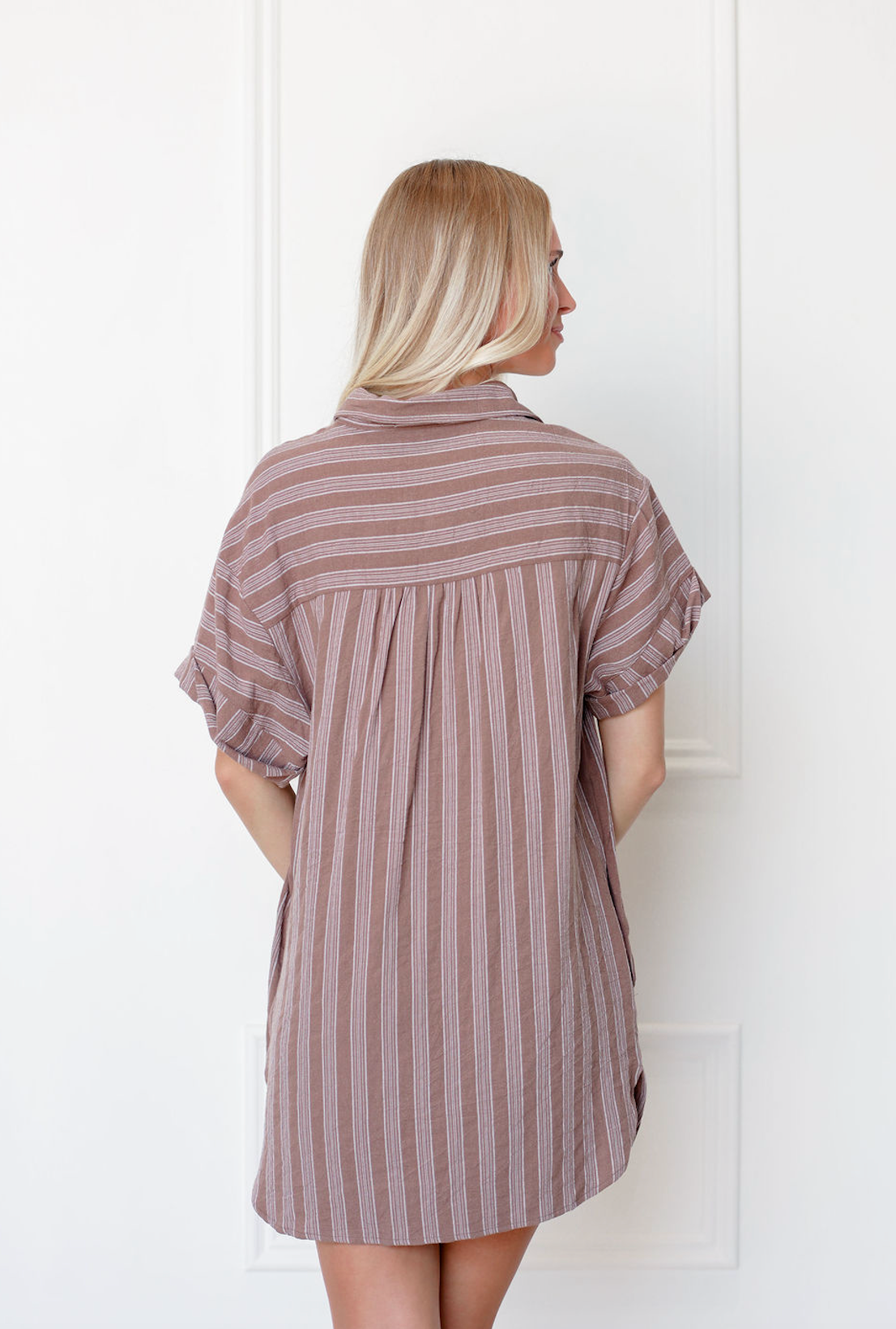 Stripe Shirt Dress w/ Pocket