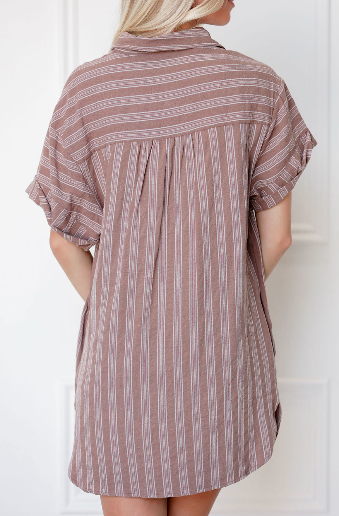 Stripe Shirt Dress w/ Pocket