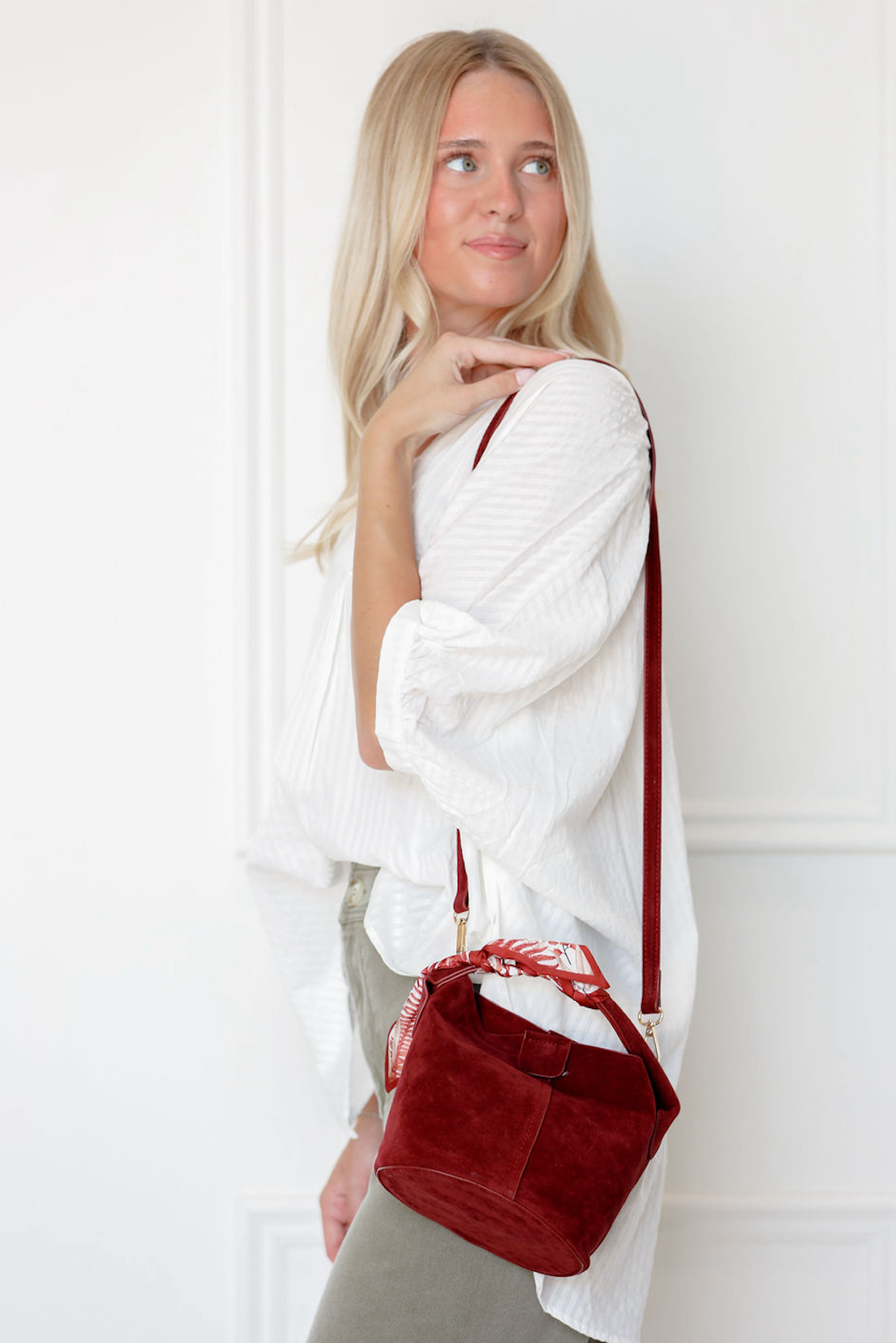 Suede Bucket Purse Wine
