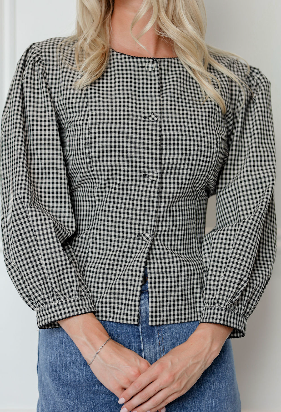 Black Checker Tied Waist Top