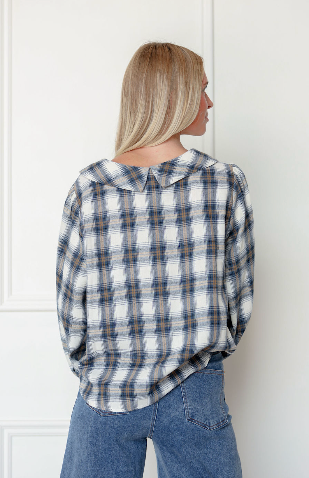 Plaid Peter Pan Collar Front Ties Top