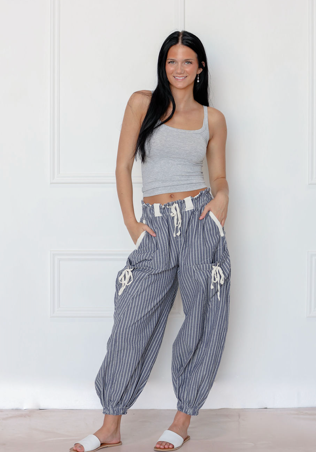 Striped Drawstring Side Pocket Pants