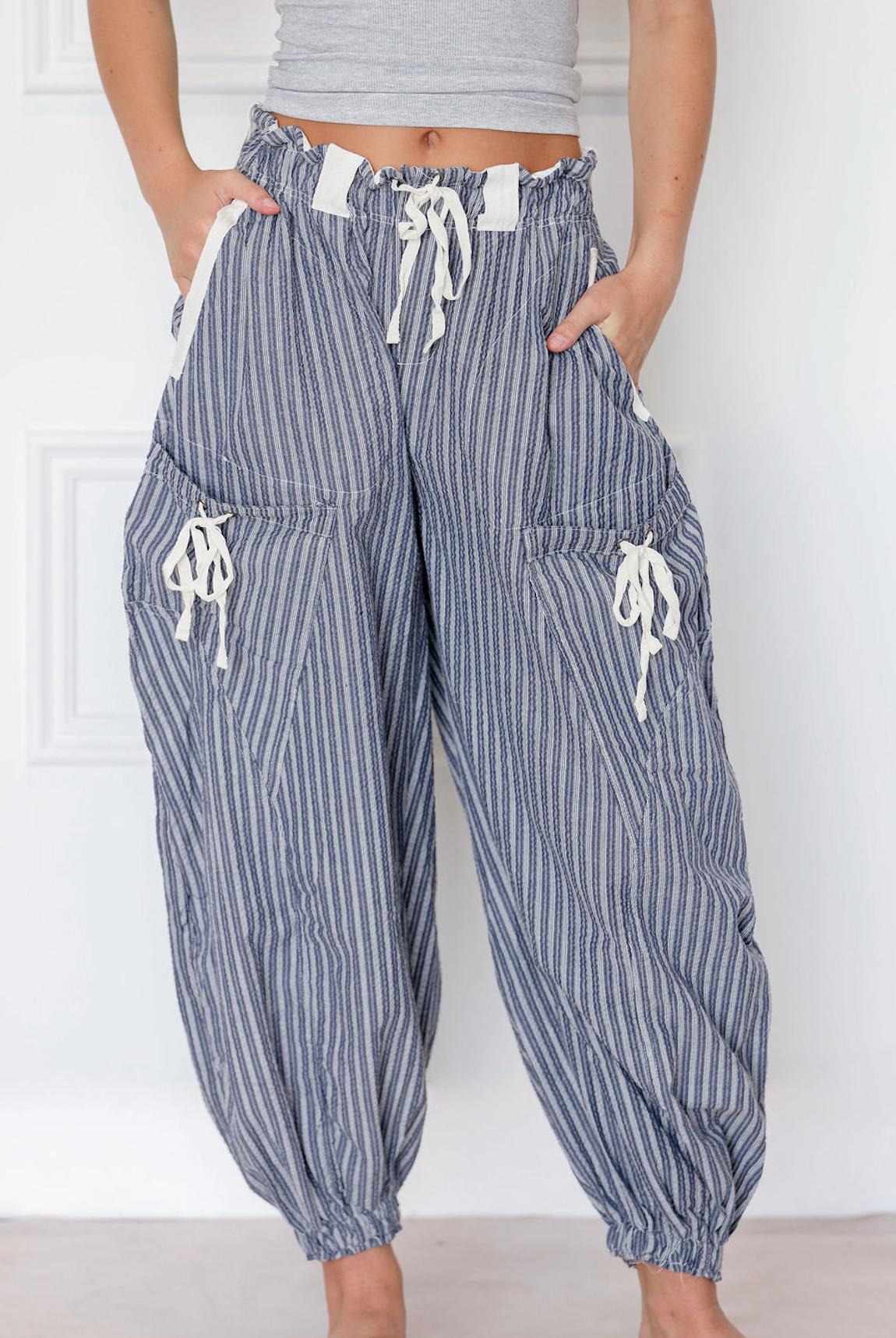 Striped Drawstring Side Pocket Pants