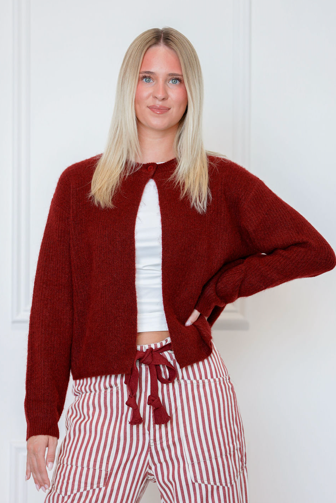Single Button Cardigan Wine