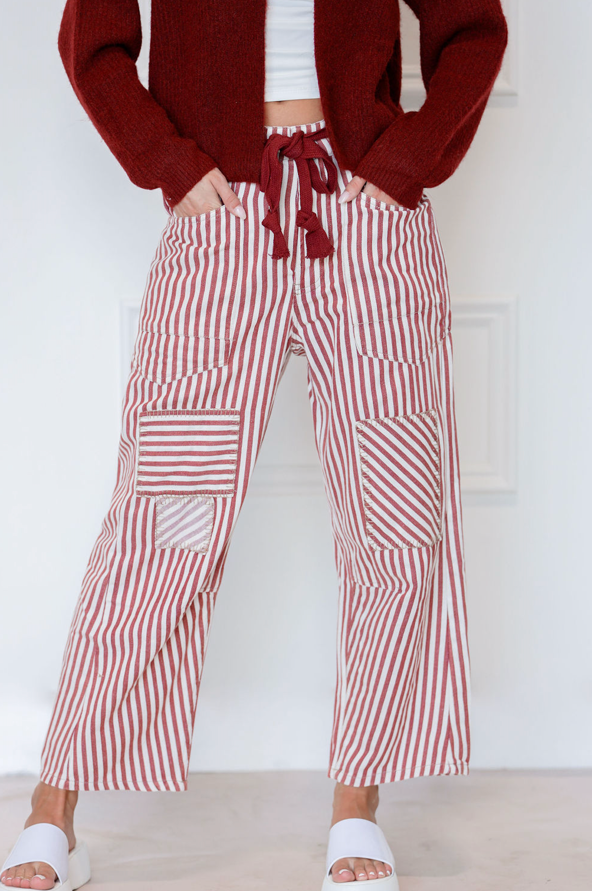 Raspberry Drawstring Barrel Pants