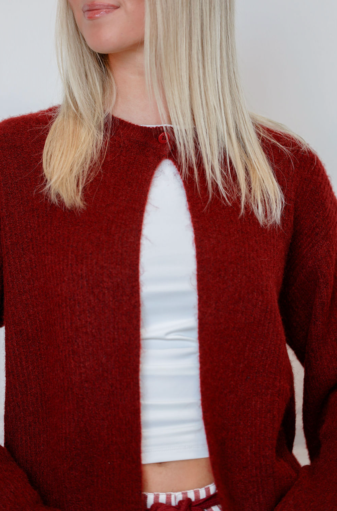 Single Button Cardigan Wine