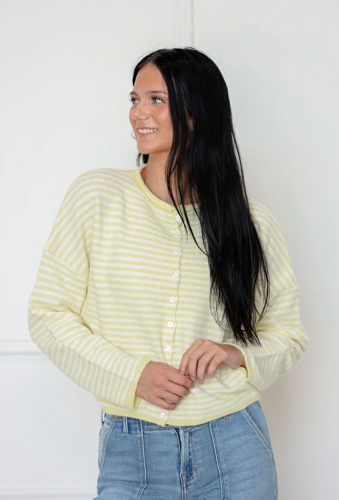 Button Down Cardi Yellow Stripe