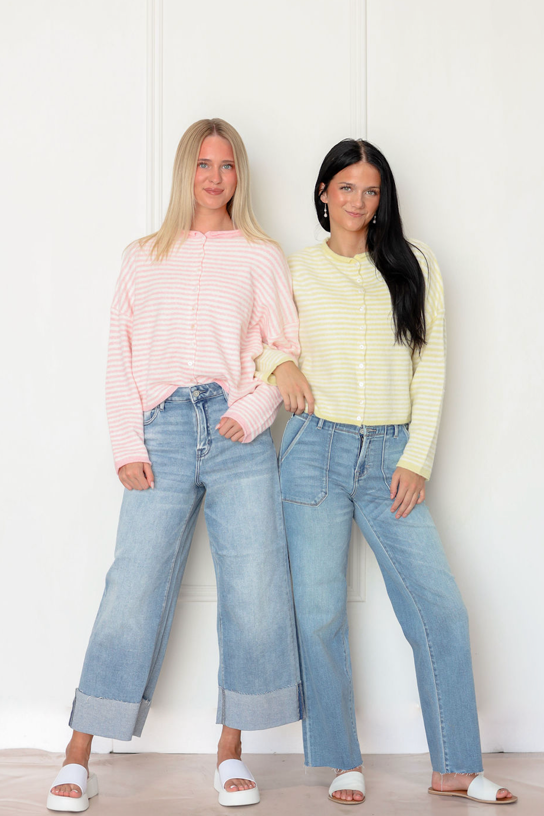 Button Down Cardi Yellow Stripe