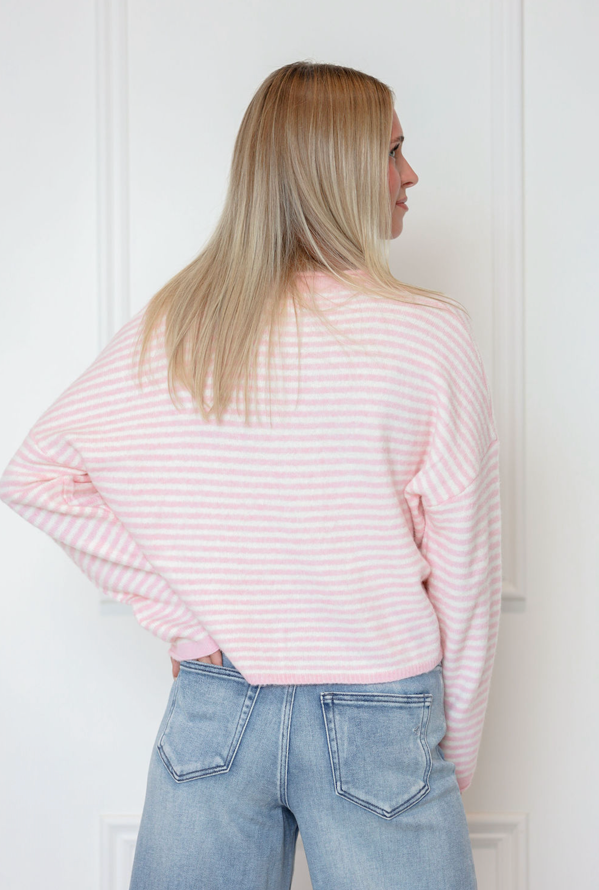 Button Down Cardi Pink Stripe