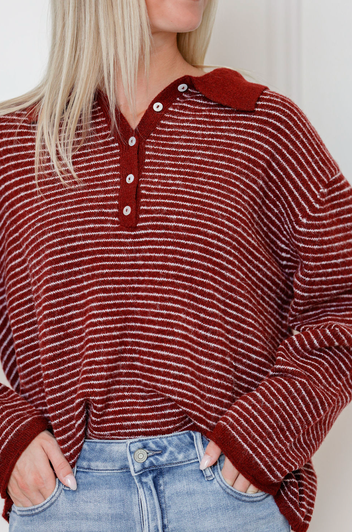 Wine Striped Knit Pullover