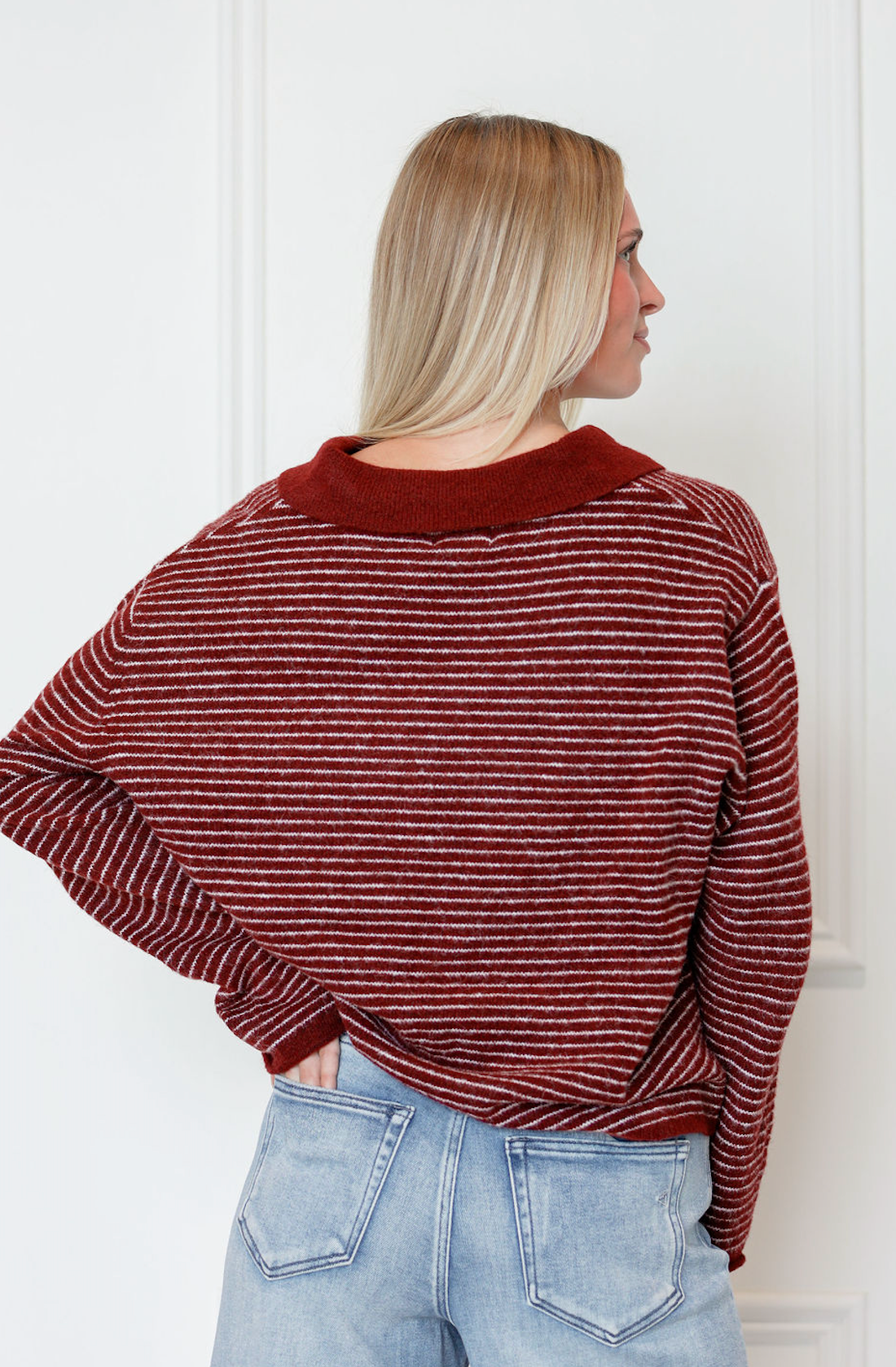 Wine Striped Knit Pullover