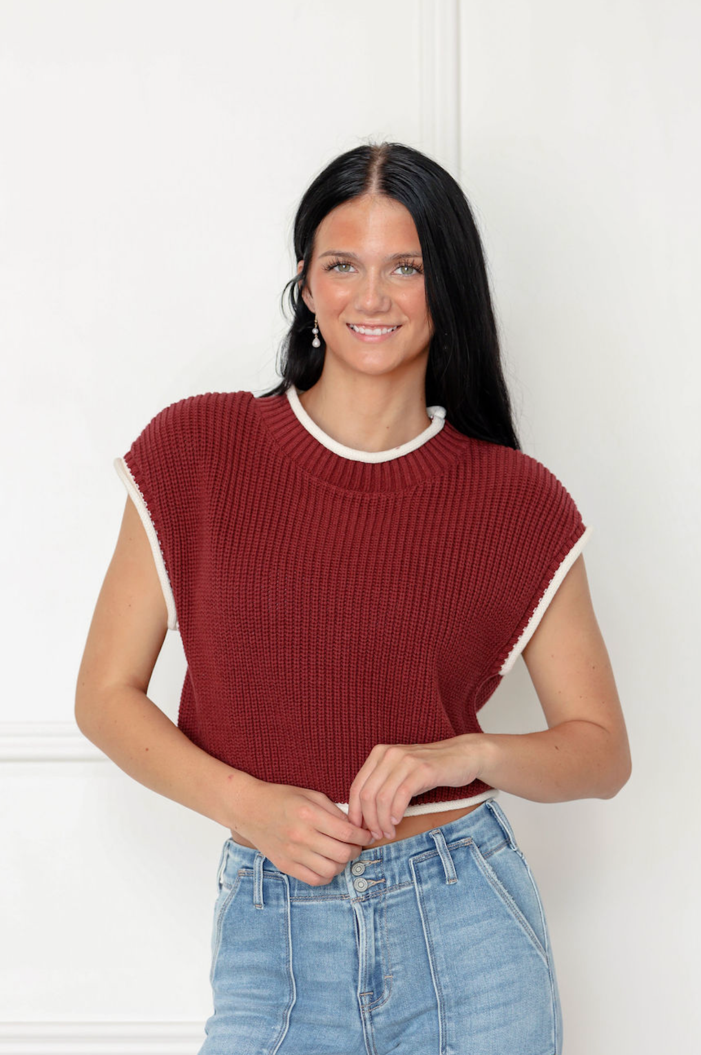 Contrast Sweater Top Maroon