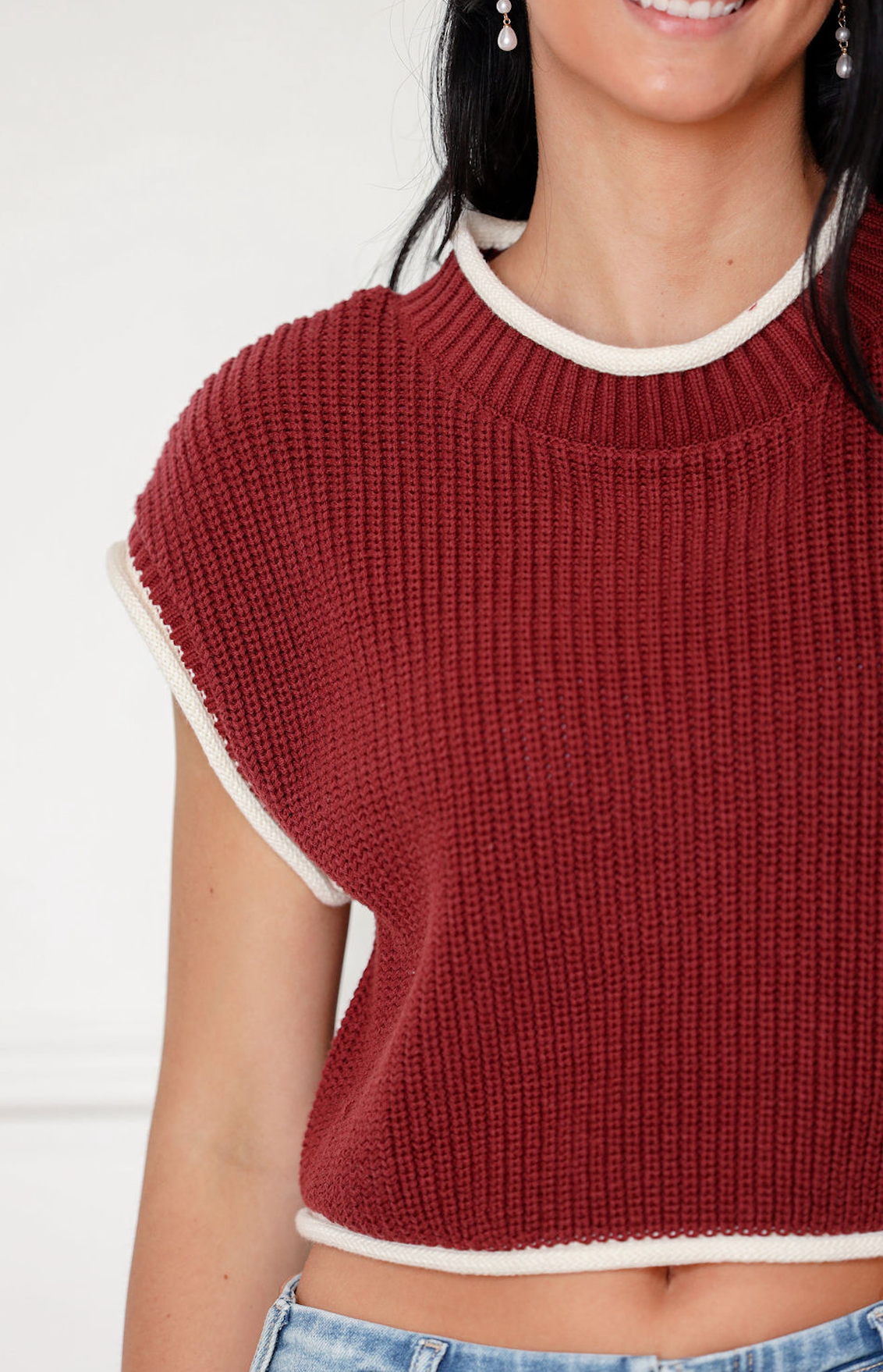 Contrast Sweater Top Maroon