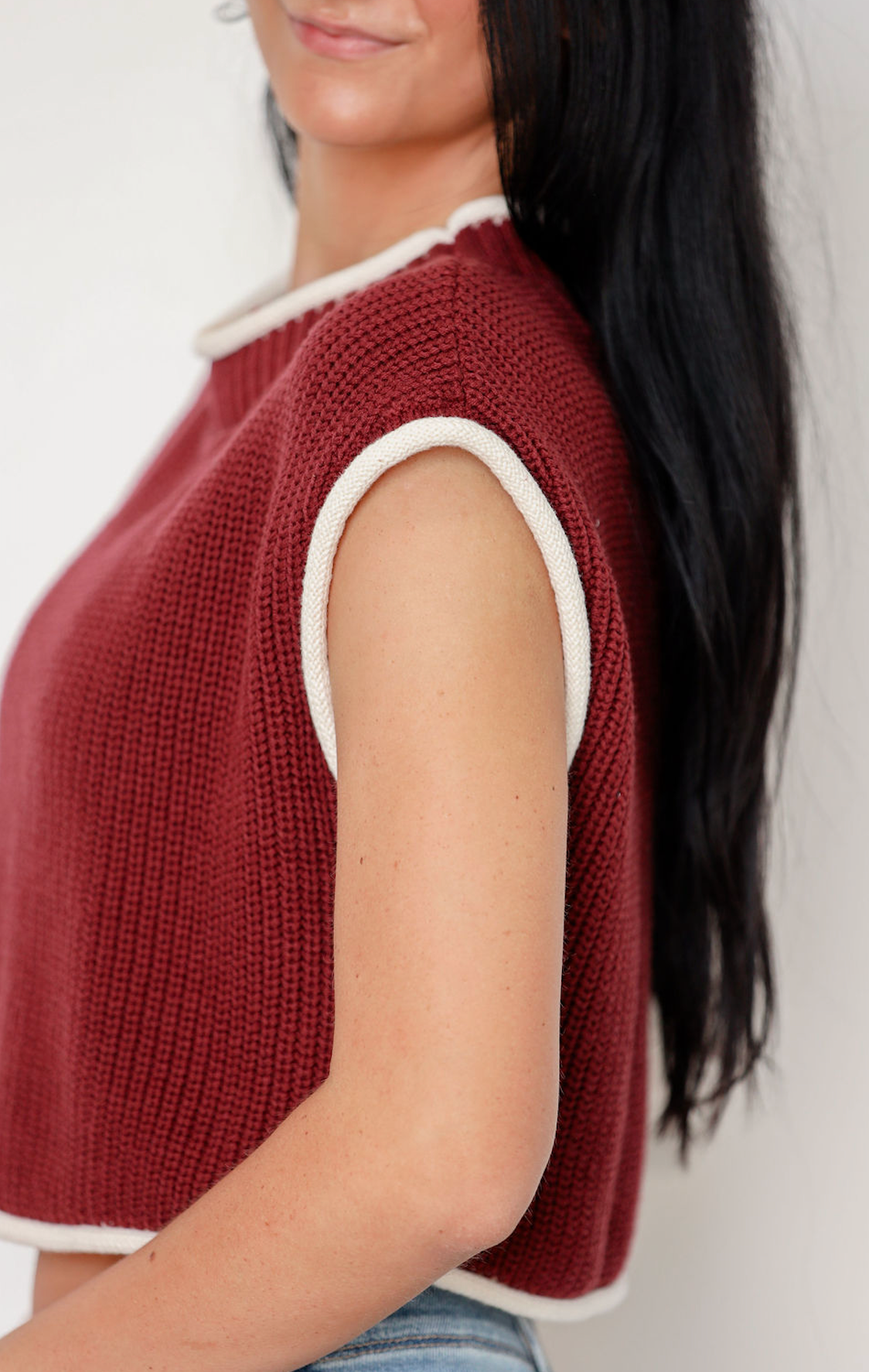 Contrast Sweater Top Maroon