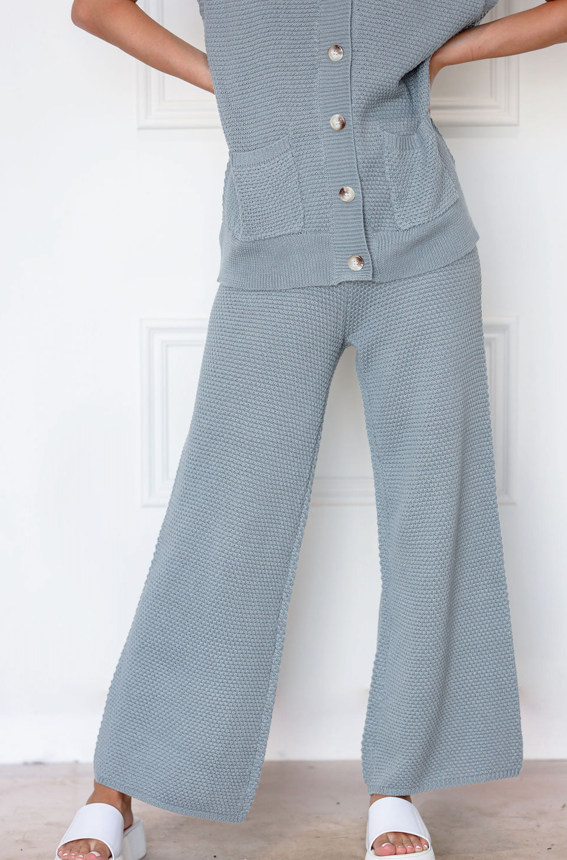Grey Waffle Knit Vest & Pants Set of 2