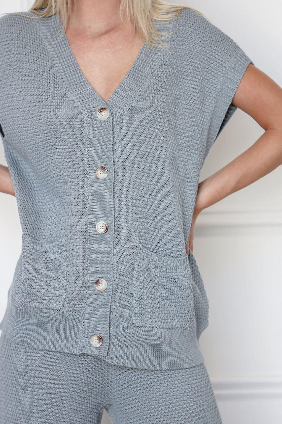 Grey Waffle Knit Vest & Pants Set of 2