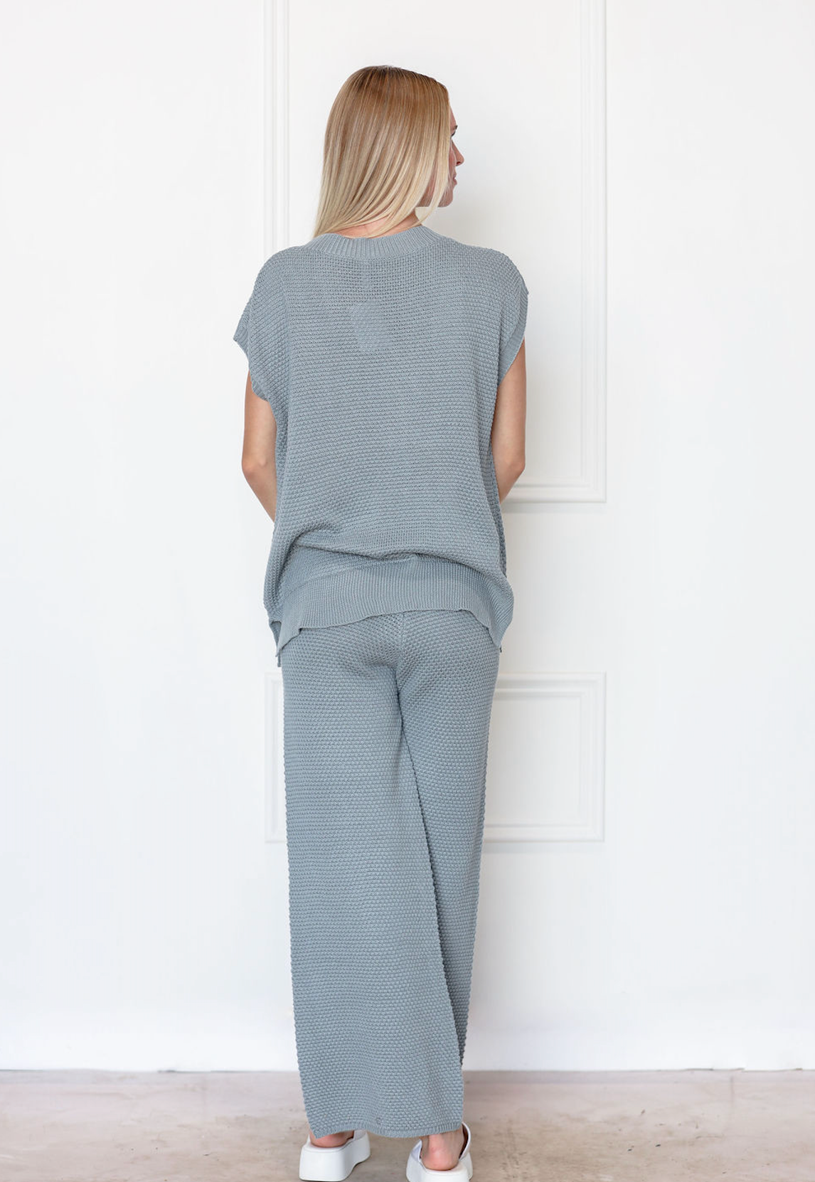 Grey Waffle Knit Vest & Pants Set of 2