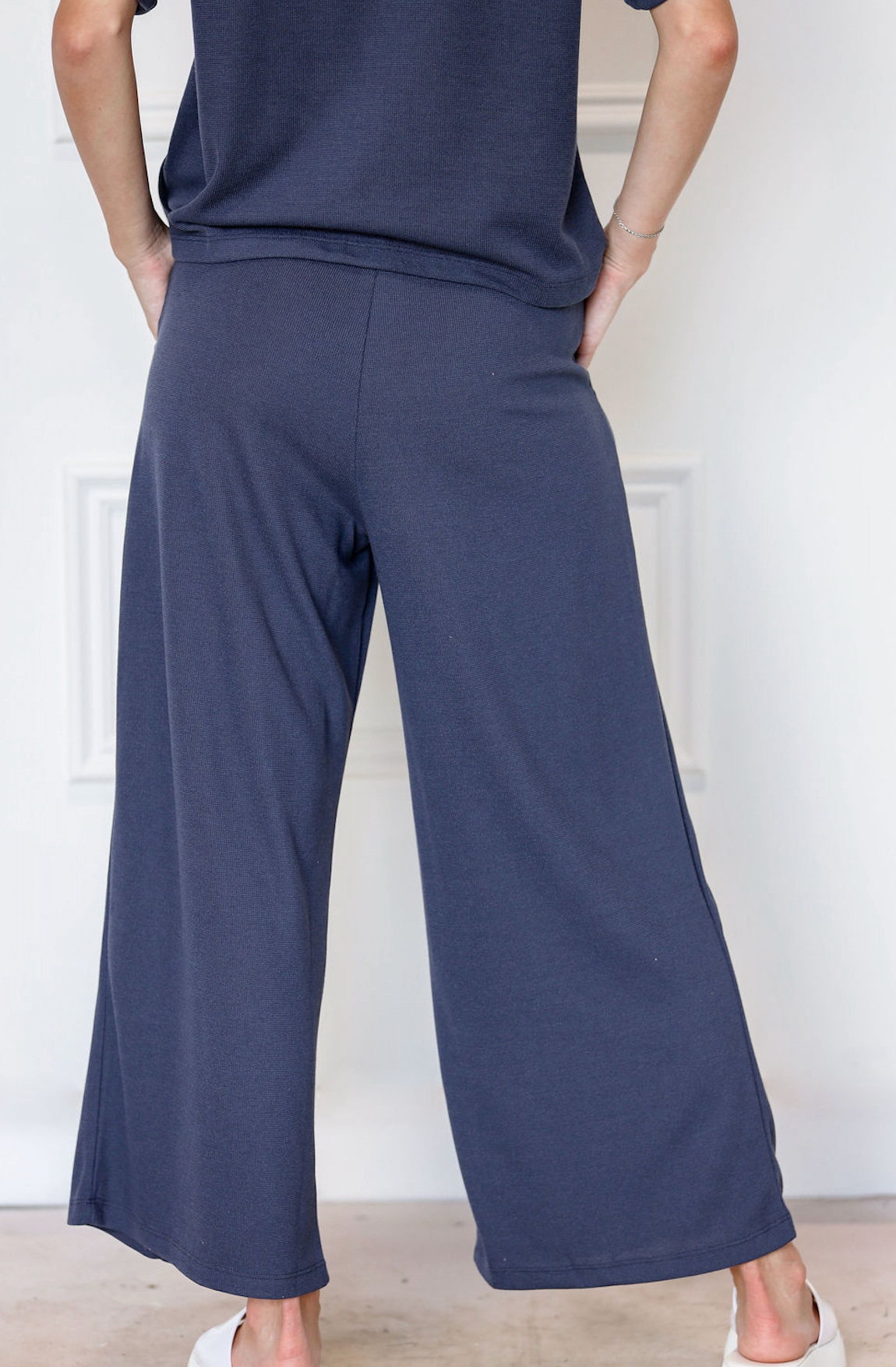 Navy Waffle Knit Pants & Top Set of 2