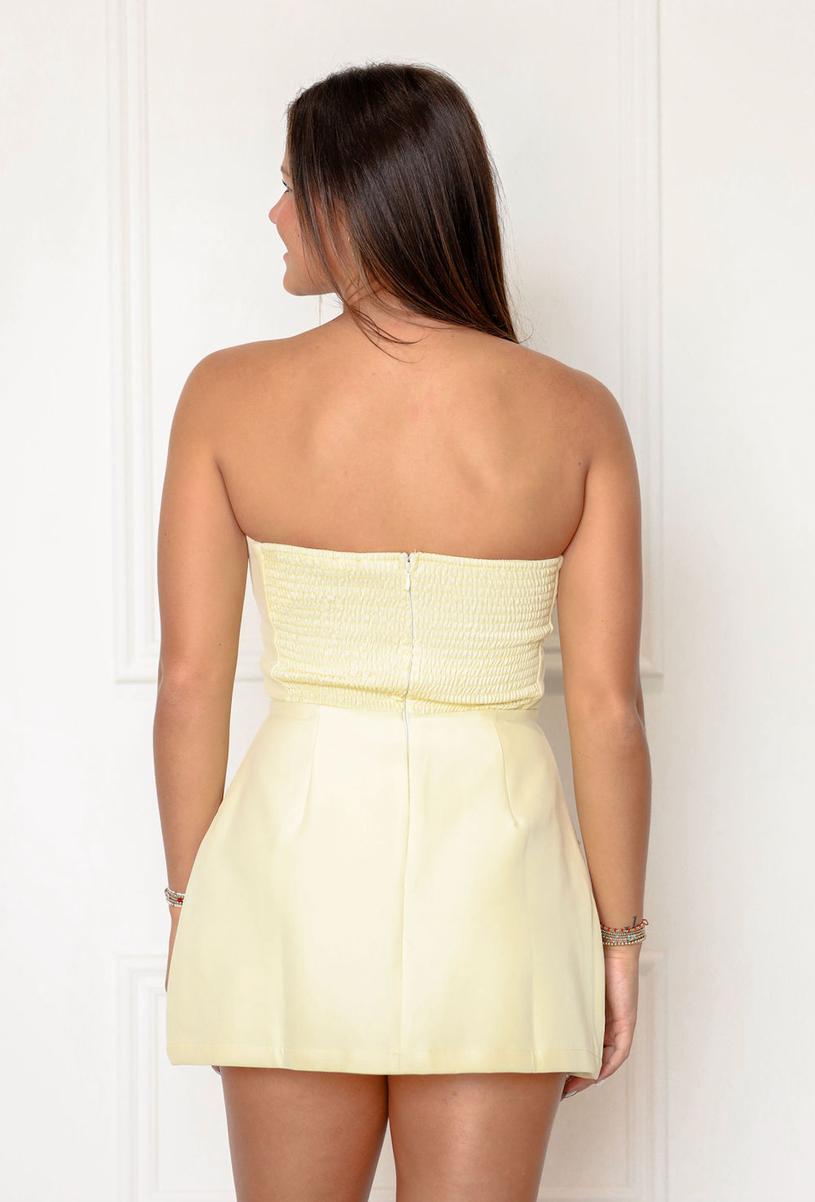 Front Pocket Strapless Dress Yellow