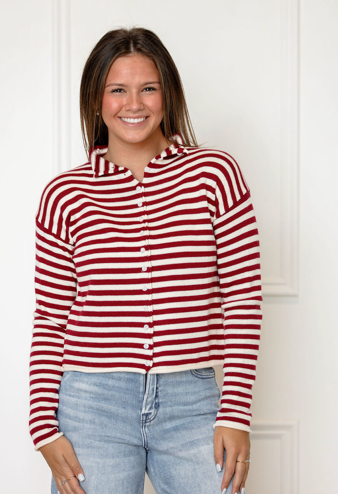 Mikayla Stripe Cardigan Wine
