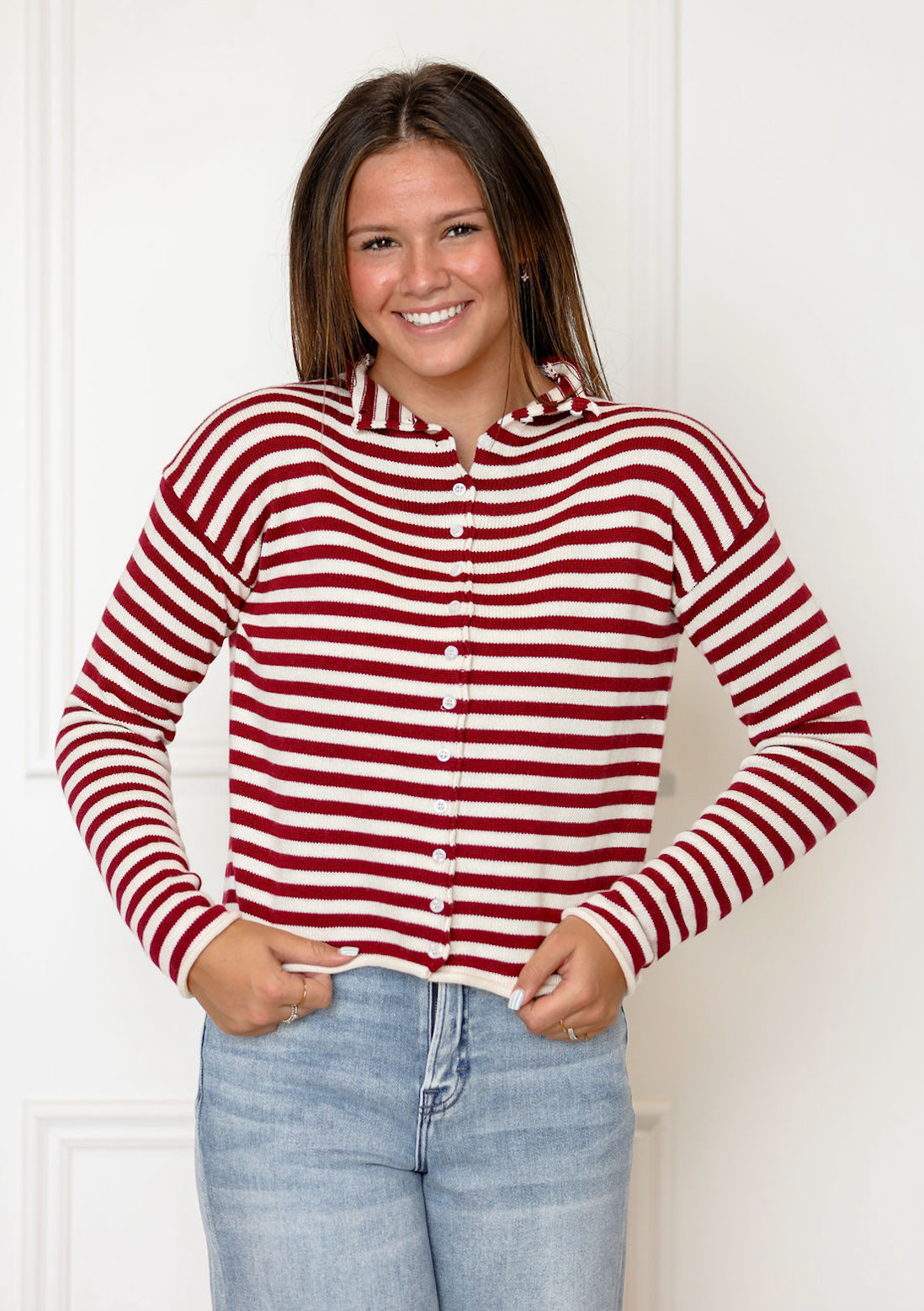 Mikayla Stripe Cardigan Wine