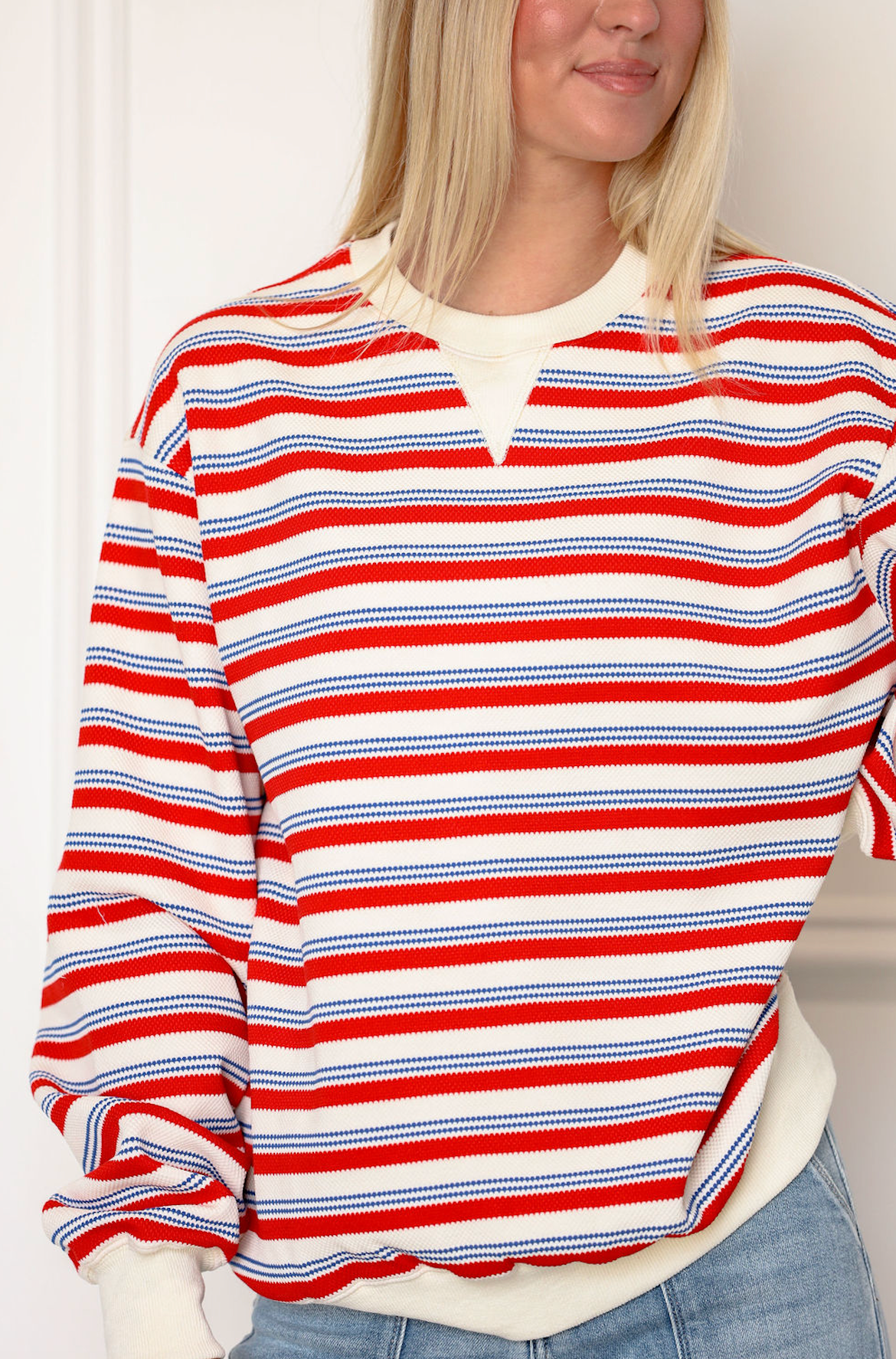 Red Stripe Crewneck Sweatshirt