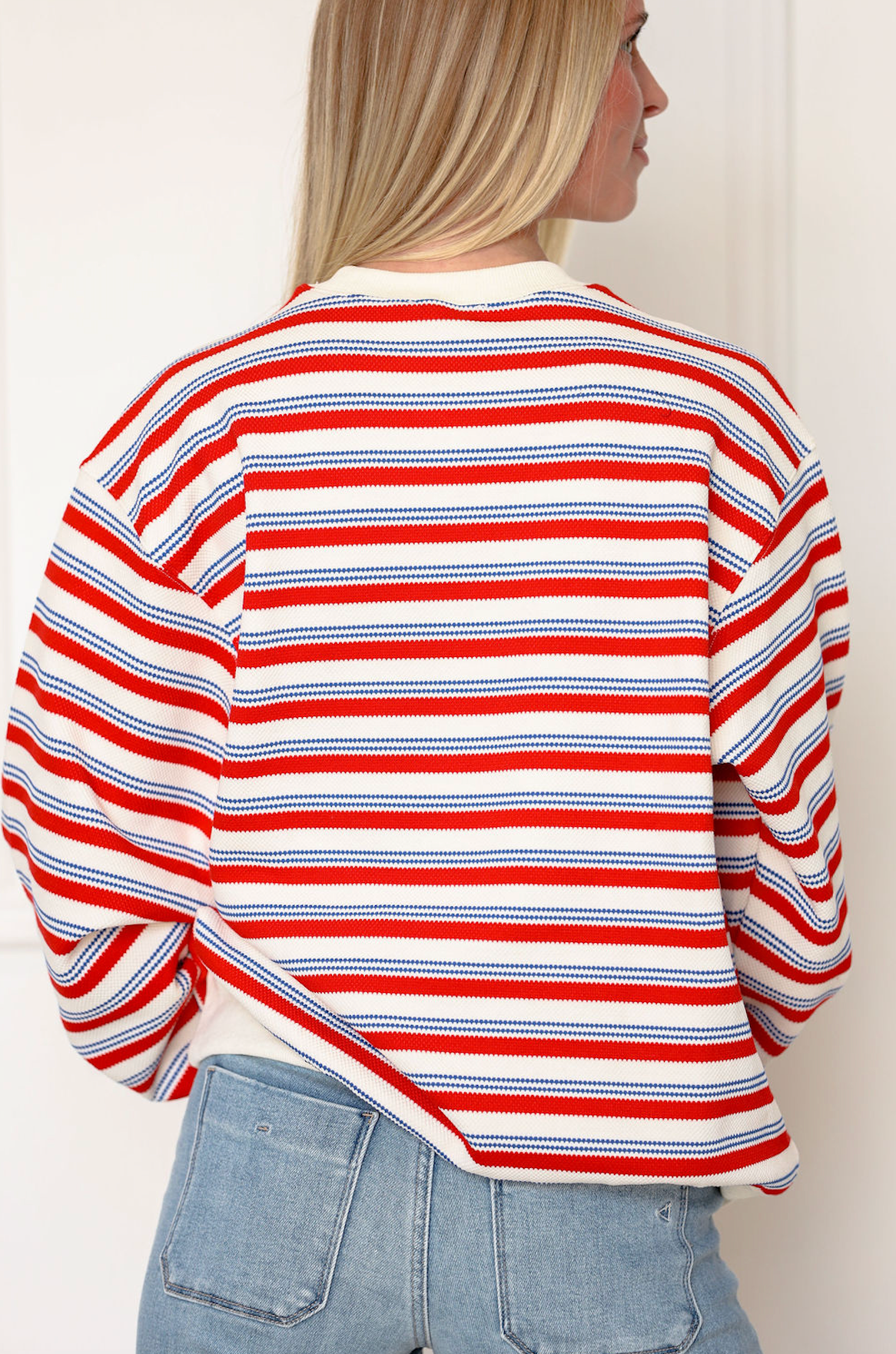 Red Stripe Crewneck Sweatshirt
