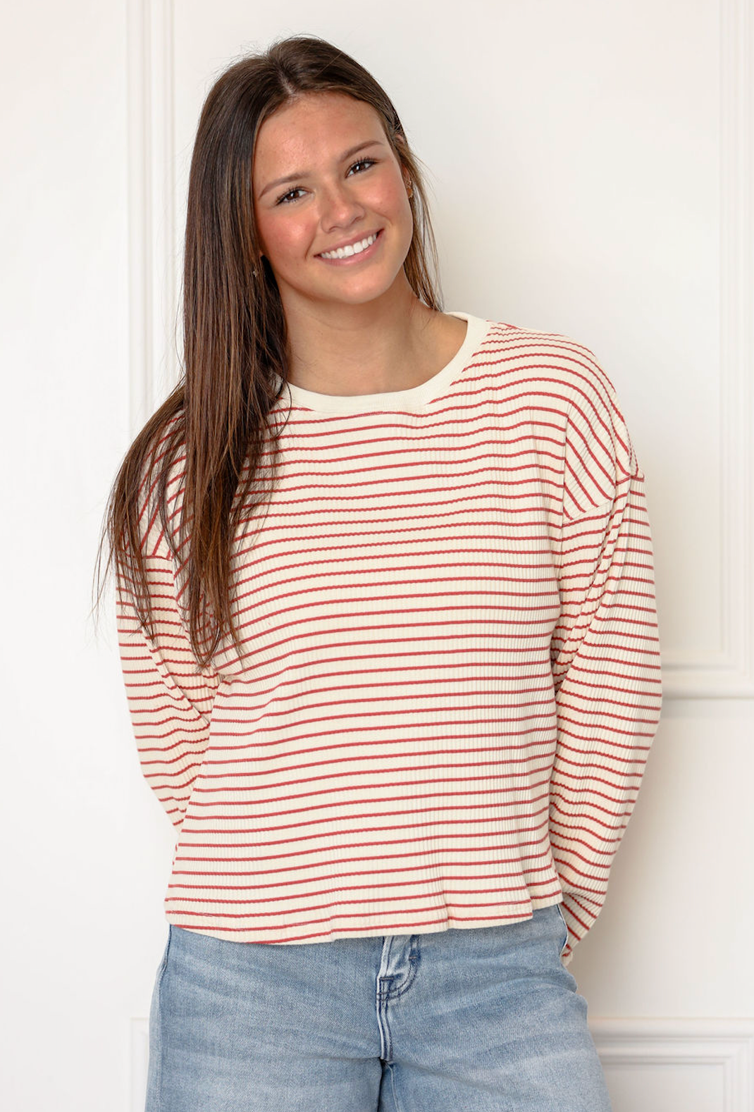 Cream/Mauve Striped Pullover