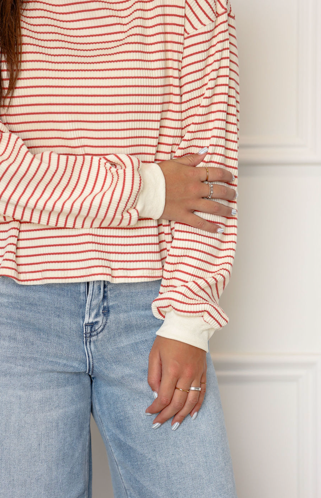 Cream/Mauve Striped Pullover