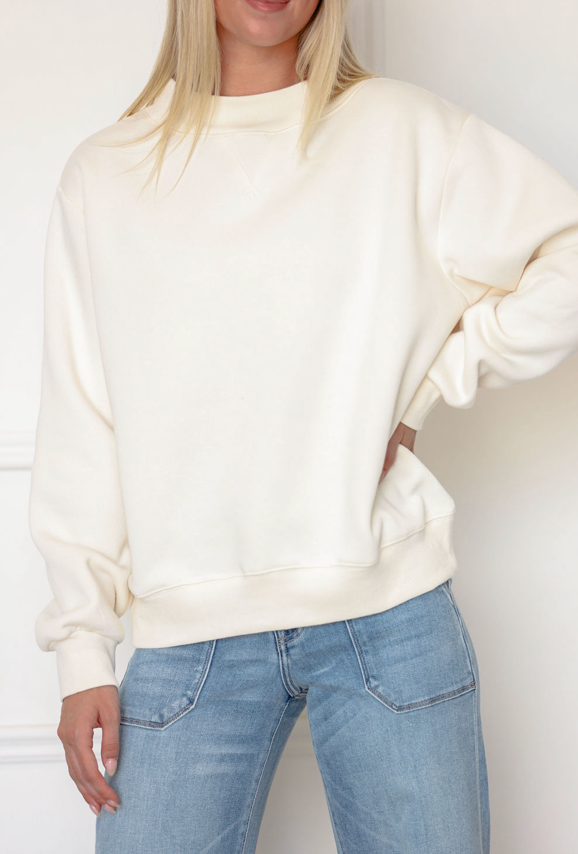 Fleece Mock Neck Sweatshirt Cream