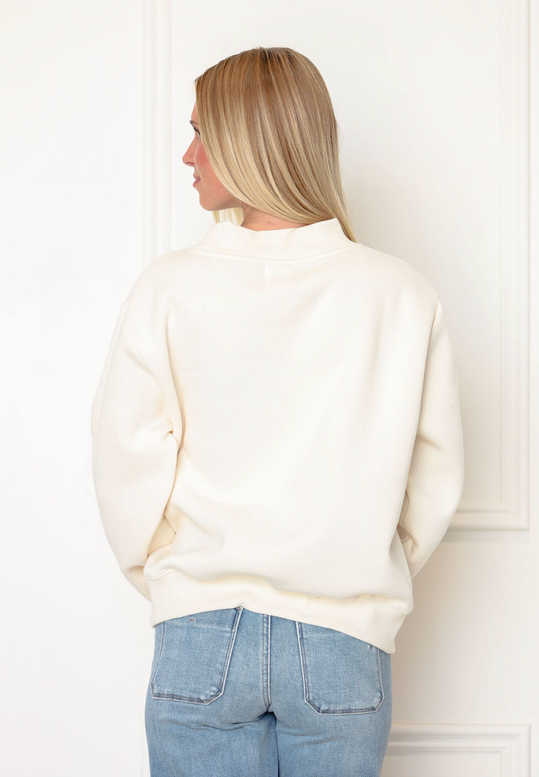 Fleece Mock Neck Sweatshirt Cream